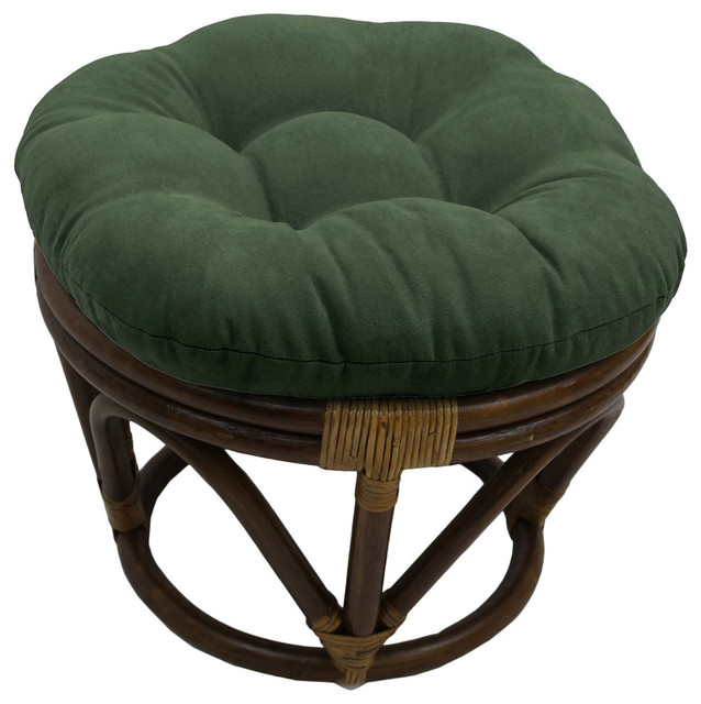 Rattan Ottoman with Micro Suede Cushion Tropical Footstools And