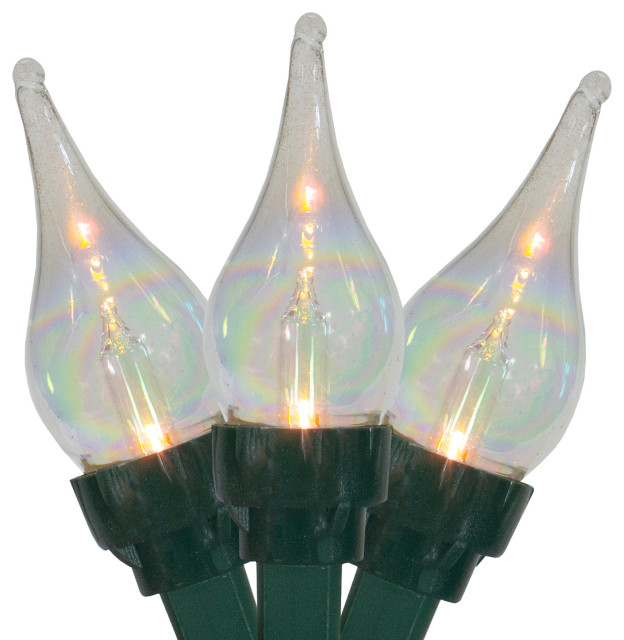 50Count White Twinkle Flame Tip C5 Mini Christmas Light Set 14ft Green