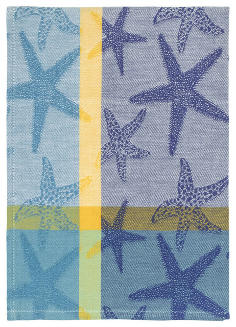 blue and yellow kitchen towels