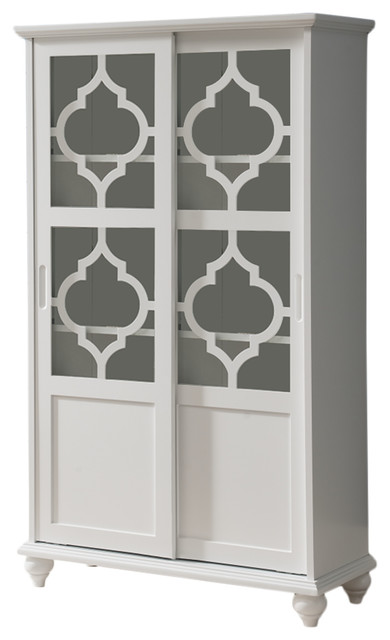 Callum Wood Curio Bookcase With Sliding Glass Doors, White