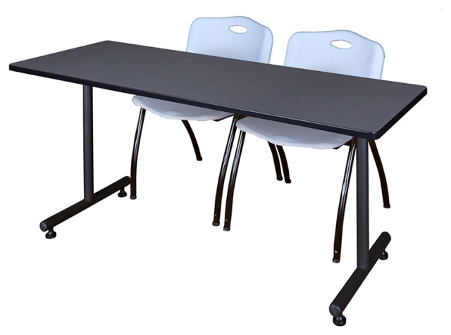 66" x 24" Kobe Training Table- Grey & 2 'M' Stack Chairs- Grey