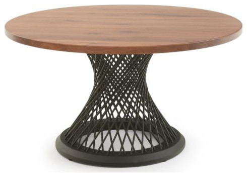 Modern Twisted Spoke Hardwood Dining Table- Black Base, Black Walnut, 54x54x31