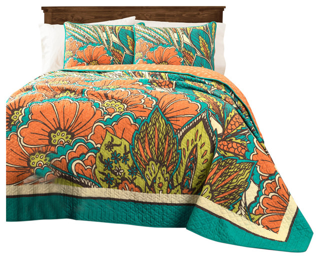 Elena Quilt Turquoise And Orange 3 Piece Set Quilts Sets Elena Quilt Turquoise And Orange 3 Piece Set