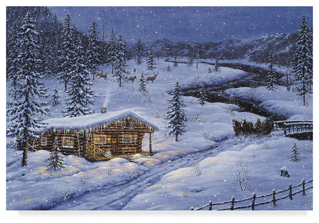 Jeff Tift 'Winter Cabin' Canvas Art - Rustic - Prints And Posters - by ...