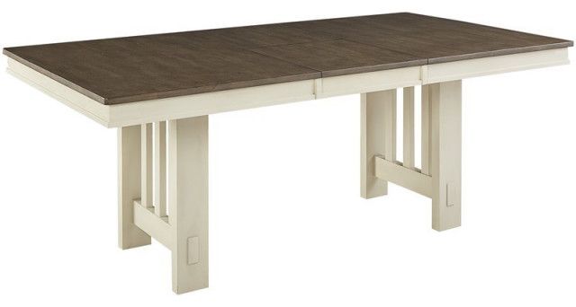 A-America Bremerton Solid Wood Extendable Trestle Dining Table in Oyster