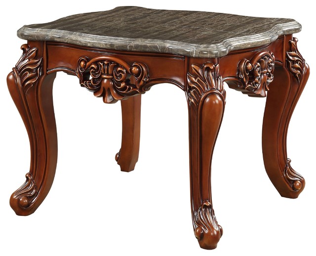 Acme Eustoma End Table Marble And Walnut