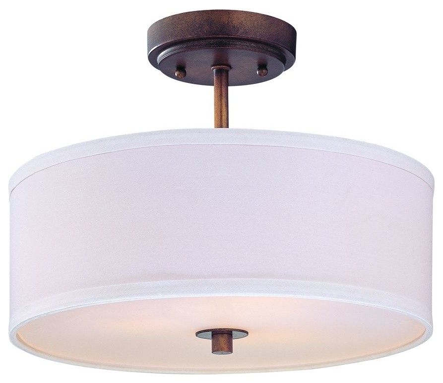 Semi Flush Light With White Drum Shade 14 Inches Wide