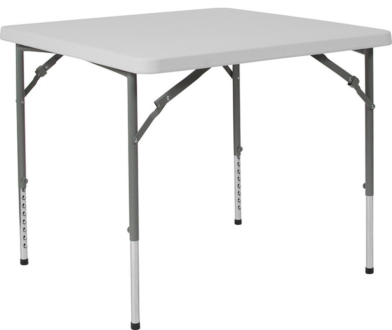34" Square" Adjustable Granite White Plastic Folding Table
