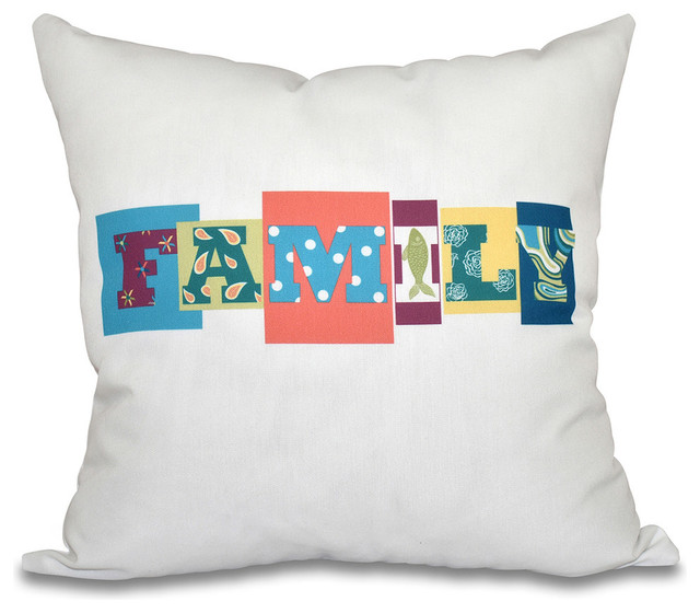 Family Fun Word Print Pillow Coral Contemporary Decorative