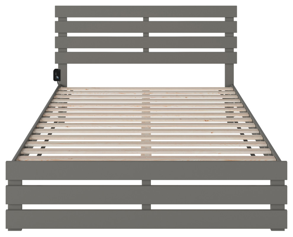 Oxford Queen Bed With Footboard and USB Turbo Charger, Gray