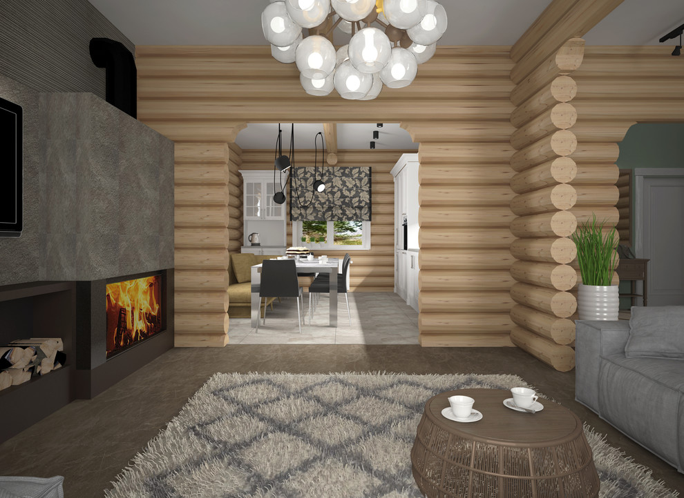 Современный интерьер в бревенчатом доме