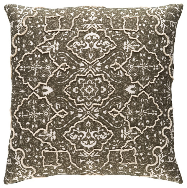 Batik by Surya Down Pillow, Dk.Brown/White/Cream, 20' x 20'