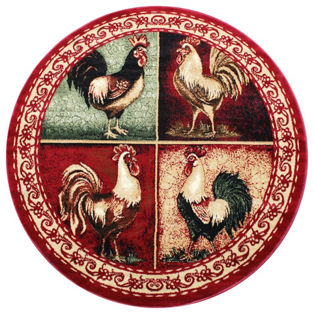 Flash Furniture Gallus 6x6 Round Rooster Area Rug, Red, ACDRGL37966RDGG Farmhouse Area