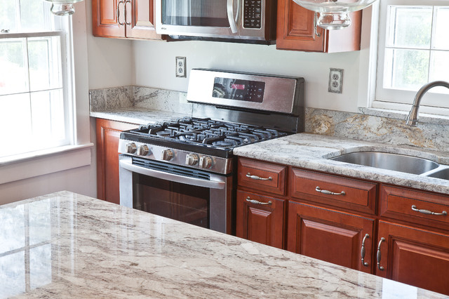 Taupe White Granite In An Historic Kitchen Contemporary