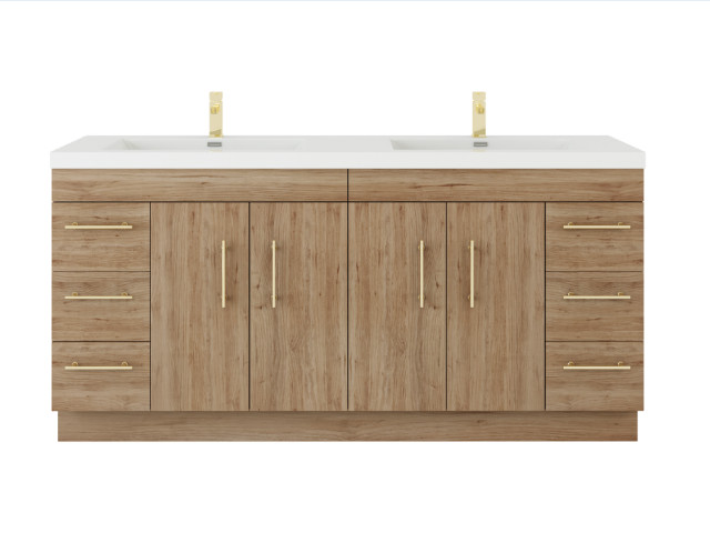 Rosa 72" Double Sink Freestanding Vanity with Reinforced Acrylic Sinks, Natural Oak