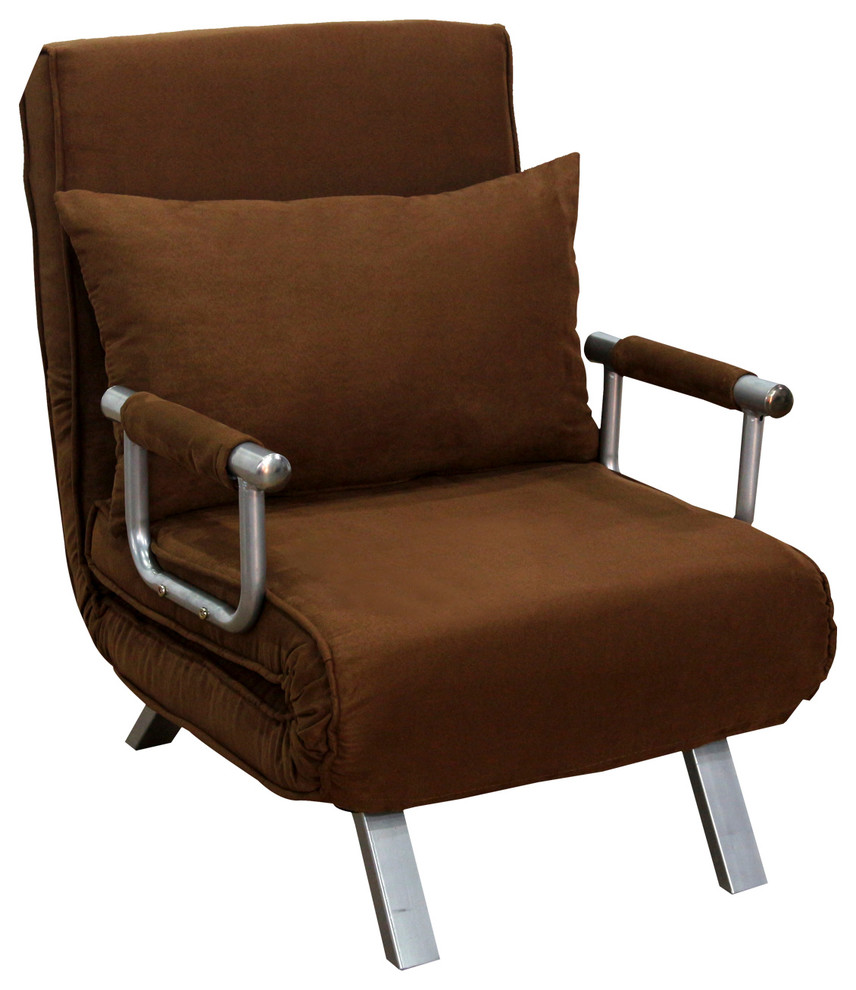 26" Convertible Single Sleeper Chair Bed, Brown Transitional