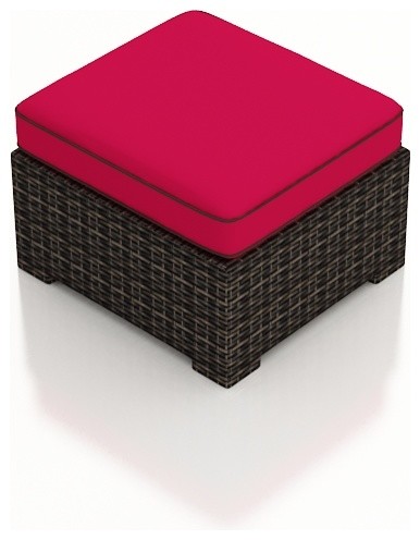 Capistrano Modern Outdoor Ottoman, Flagship Ruby Cushion