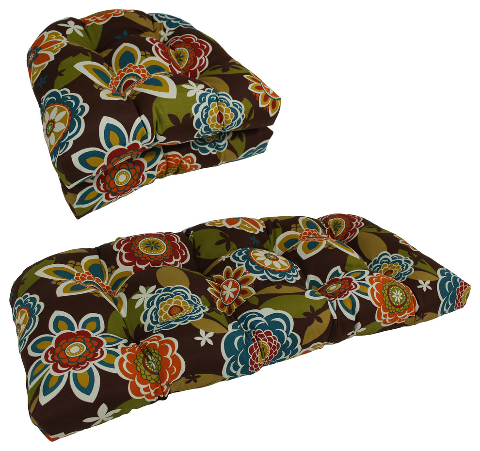 UShaped Spun Polyester Tufted Settee Cushion Set, Set of 3 Contemporary Outdoor Cushions