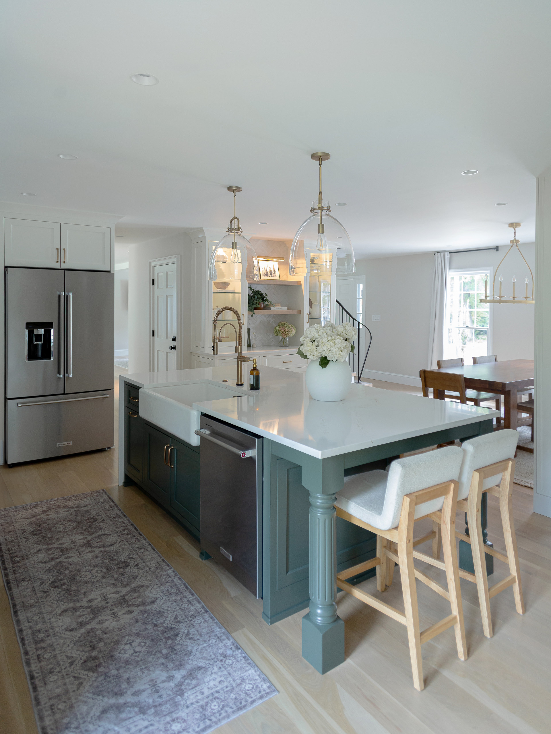 PEACHTREE CORNERS - White kitchen with Green island
