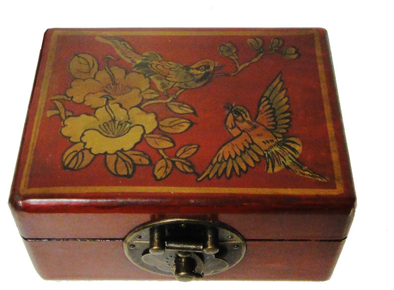 Leather Rectangular Storage Box Red Asian Decorative Boxes by T