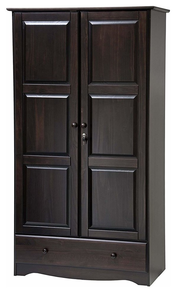 Traditional Wardrobe in Solid Pine Wood With 2Shelves, 1Drawer and