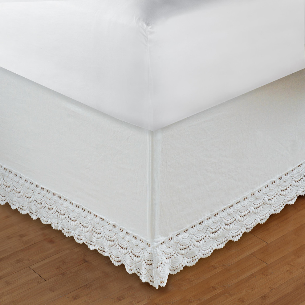 Greenland Crochet Lace Twin Bed Skirt 18", Twin Traditional Bedskirts by Uber Bazaar Houzz
