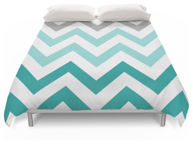Teal Fade Chevron Duvet Cover Contemporary Duvet Covers And
