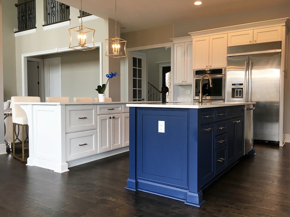 Elegant kitchen in white and blue