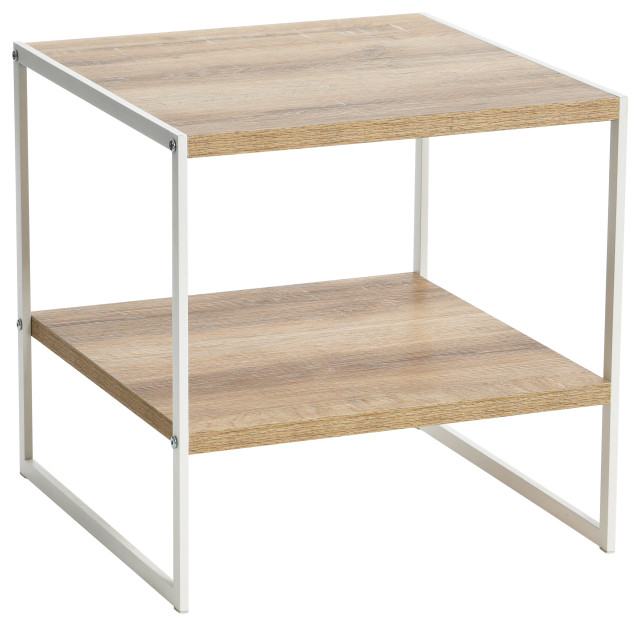 Jamestown Square Side End Table, Storage Shelf Coastal Oak Rustic