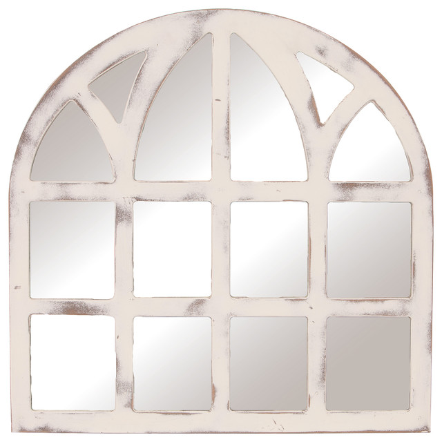 Distressed White Farmhouse Cathedral Windowpane Wall ...
