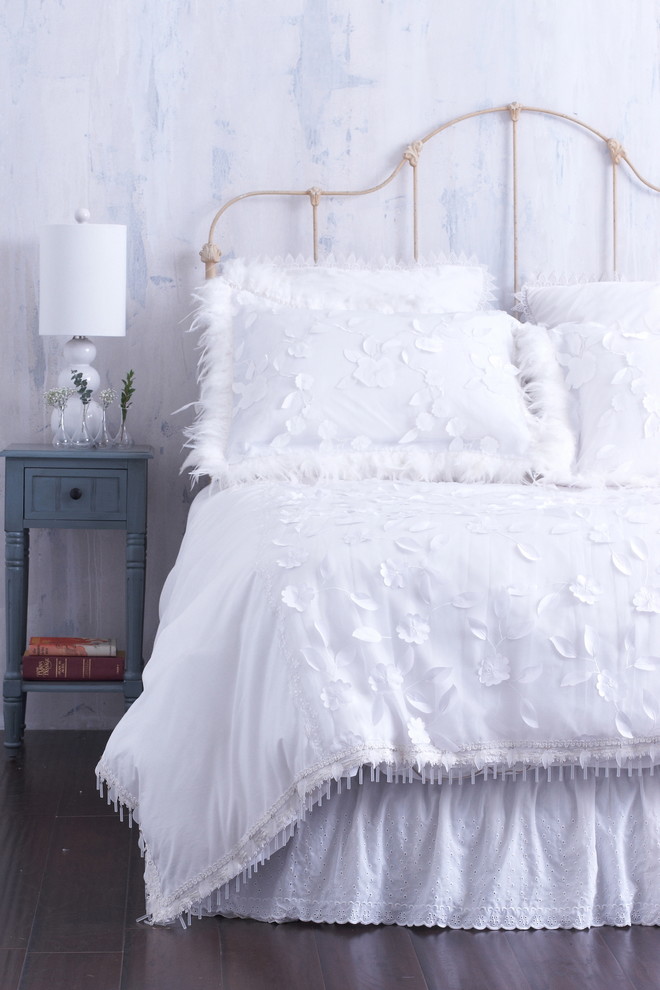 White Duvet Cover with Textured Floral & Bead Trim