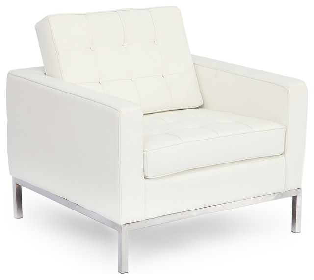 Midcentury Modern Florentine Premium Aniline Leather Arm Chair, Cream White