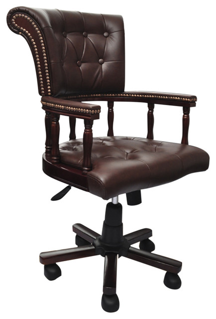 Brown Real Leather Chesterfield Captains Swivel Office Chair Brown Real Leather Chesterfield Captains Swivel Office Chair