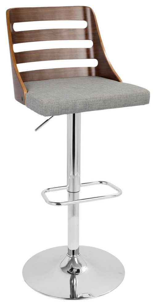 Trevi MidCentury Modern Adjustable Barstool With Swivel, Walnut/Gray