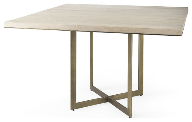 Modern Square Wood and Gold Dining Table
