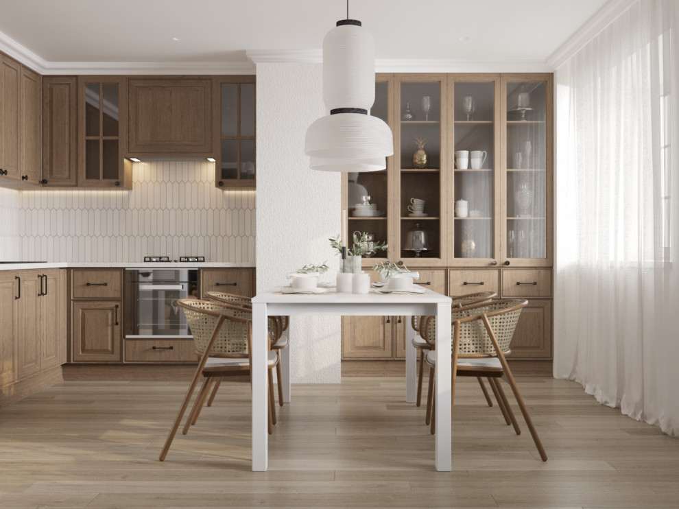 Кухня-гостиная с яркой стеной