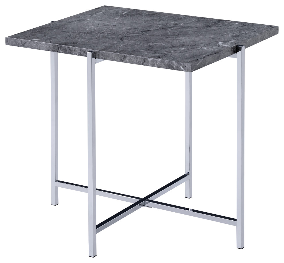 ACME Adelae End Table, Faux Marble and Chrome Contemporary Side Tables And End Tables by