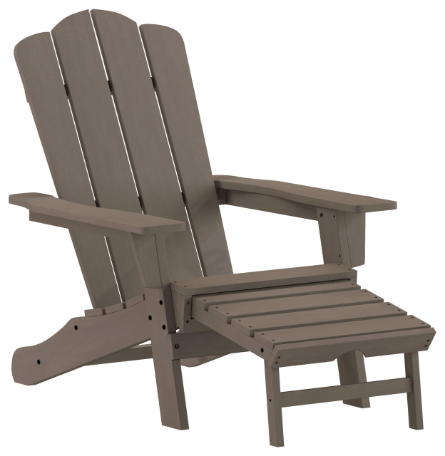 AllWeather Adirondack Chair with Pullout Ottoman & Cupholder Transitional Adirondack Chairs