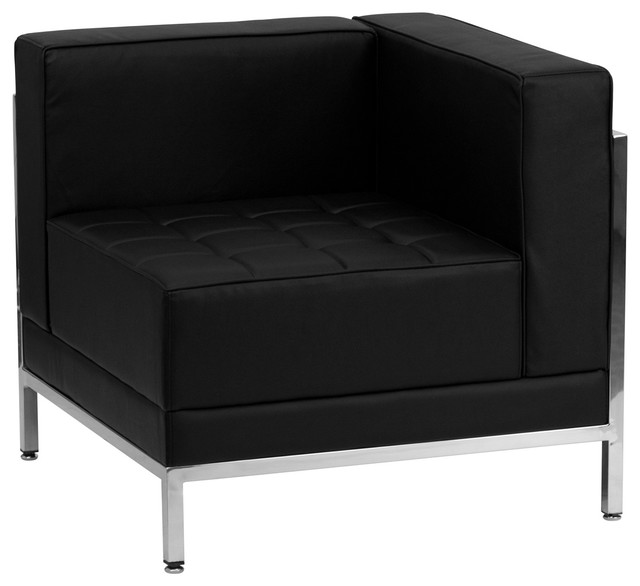 Offex Contemporary Black Leather Right Corner Chair With Encasing Frame
