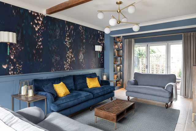 gold blue living room