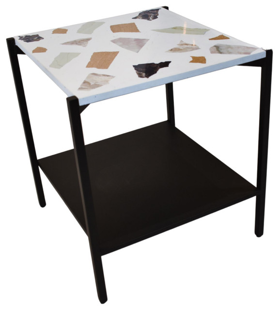 Terrazzo Side Table, White/Black Transitional Side Tables And End