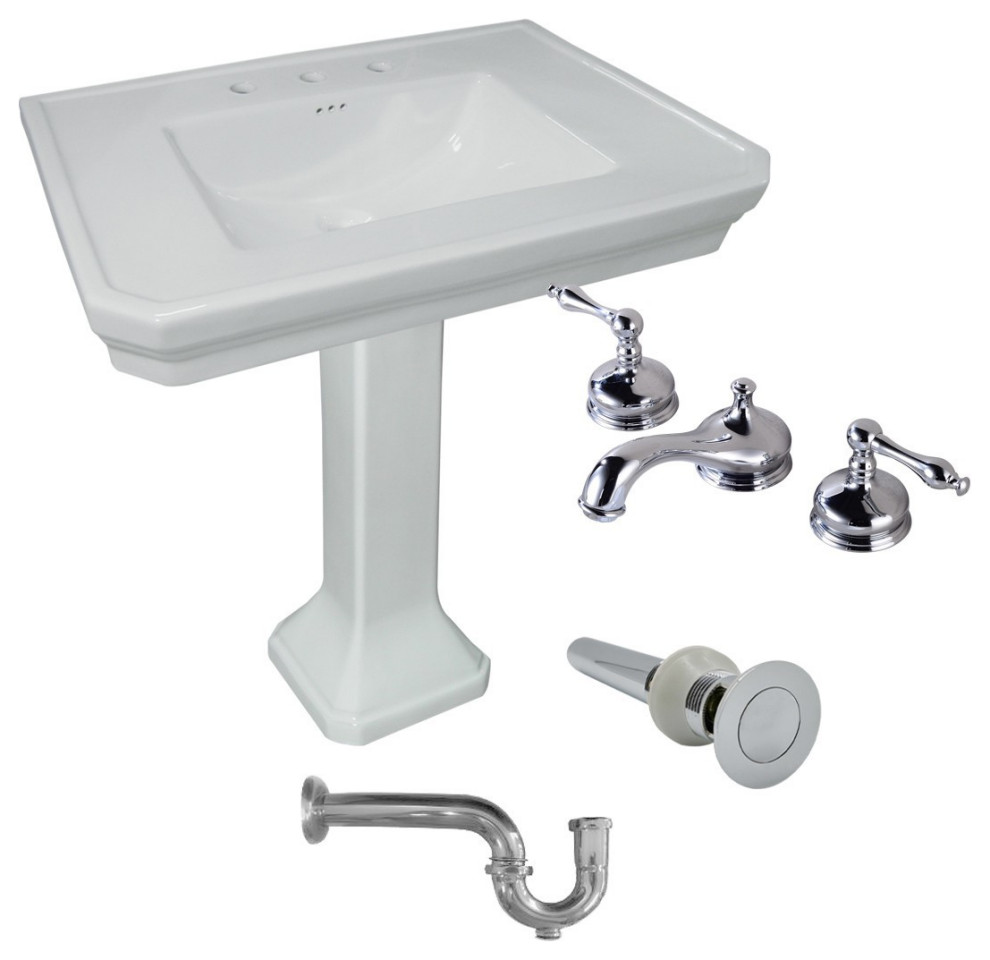 Pedestal Sink White Large Vitreous Victorian with Widespread Faucet