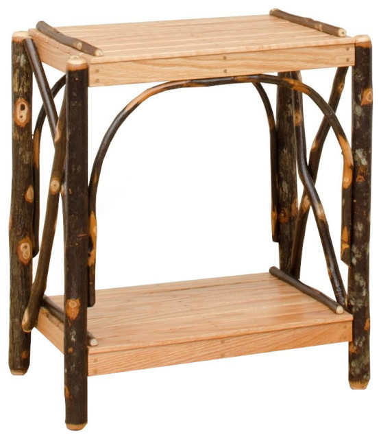 Hickory Log 2-Tier Rectangular End Table, Hickory & Oak