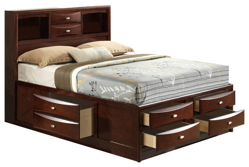 Acme Ireland King PU Storage Bed, Cherry 21596EK Transitional