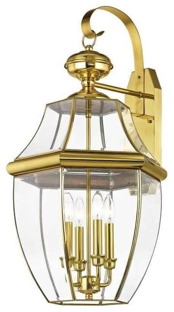 Lantern 7 in W 1-Light Large Polished Brass Wall Mount with Clear Beveled Glass