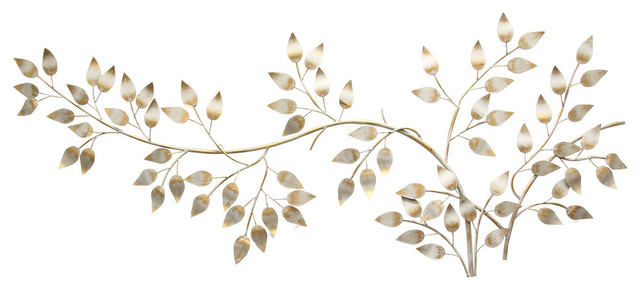 Stratton Home Decor Brushed Gold Flowing Leaves Wall Contemporary Metal Art By Houzz - Stratton Home Decor Large Blooming Tree Branch Wall In Gold