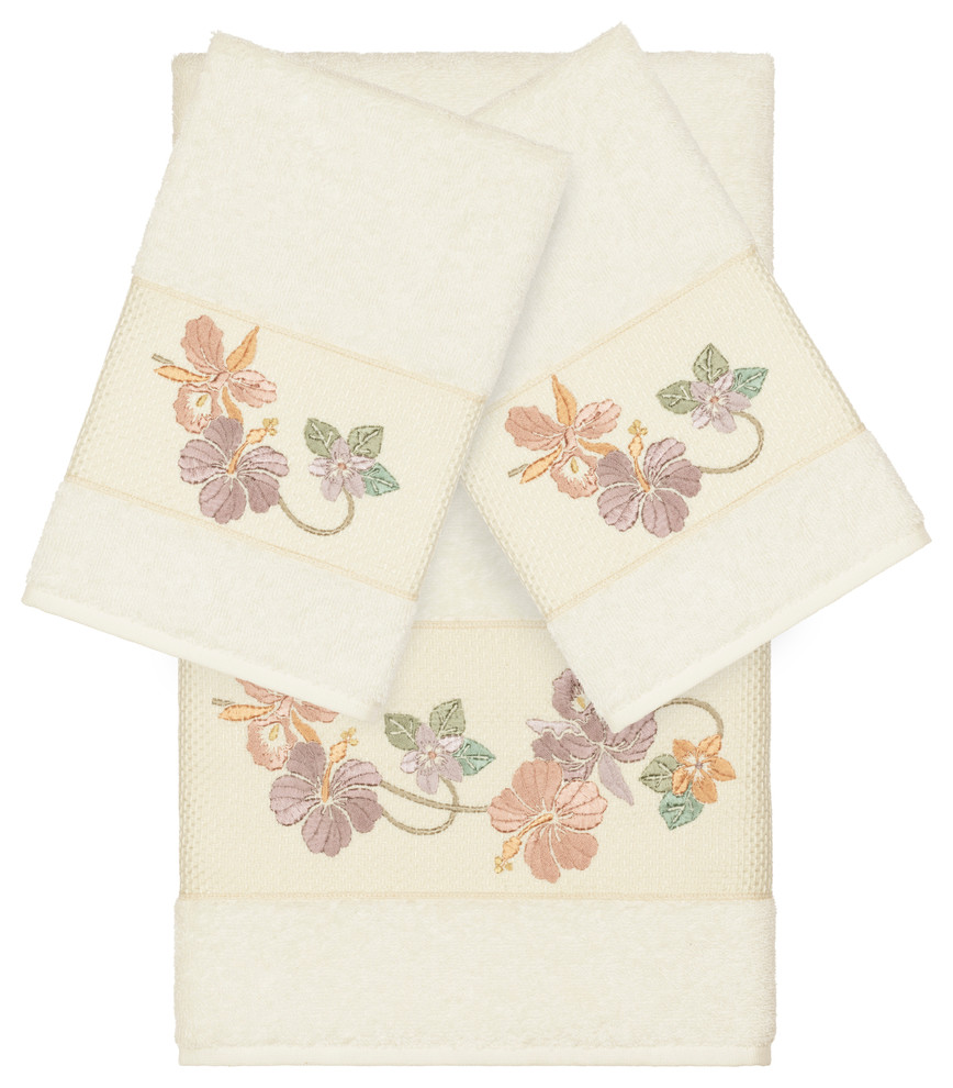 Caroline 3 Piece Embellished Towel Set, Bath Towel 27" x 54" / Hand