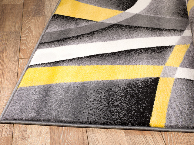 Summit Gray Abstract Area Rug With Yellow And White Lines Design H21 Contemporary Area Rugs By Rug And Decor Inc Houzz