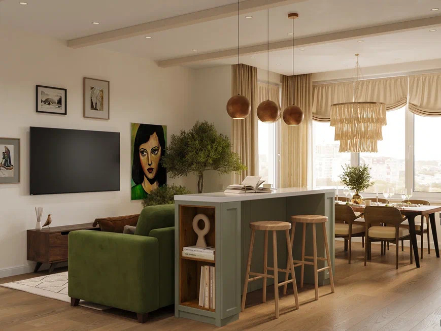 Трехкомнатная квартира 108 м² в скандинавском стиле с элементами бохо