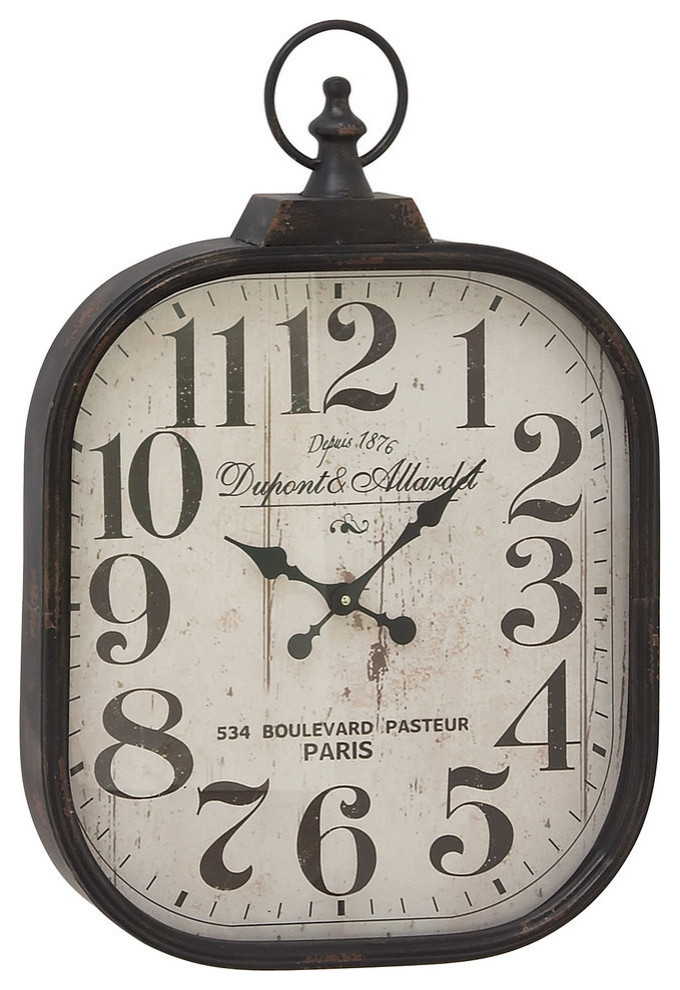 Black Vintage Metal Wall Clock, 26x18 - Industrial - Wall Clocks - by